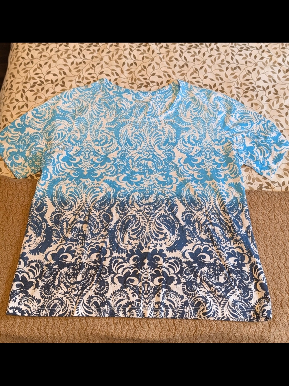 Alia Blue Ombre Paisley Embellished Short Sleeve Tee